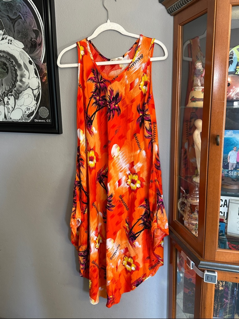 Shoreline Orange Tropical Asymmetrical Sundress